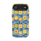 Sunflowers MagSafe iPhone 17 Air Case – Matte | blue, yellow, gold geometric sunflower print