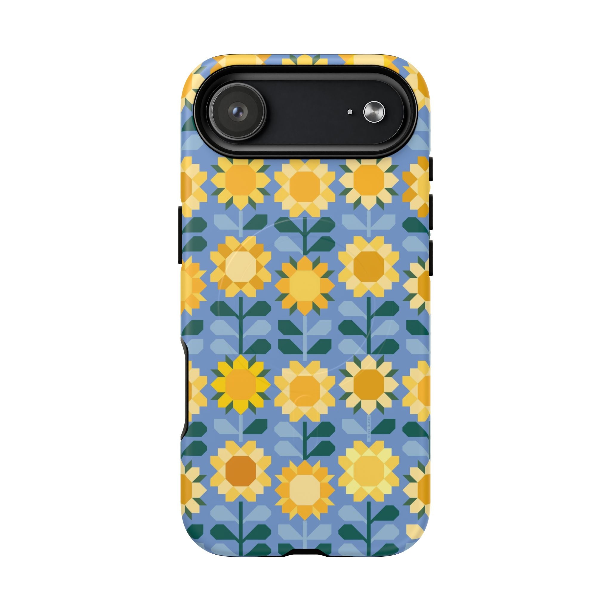 Sunflowers MagSafe iPhone 17 Air Case – Matte | blue, yellow, gold geometric sunflower print