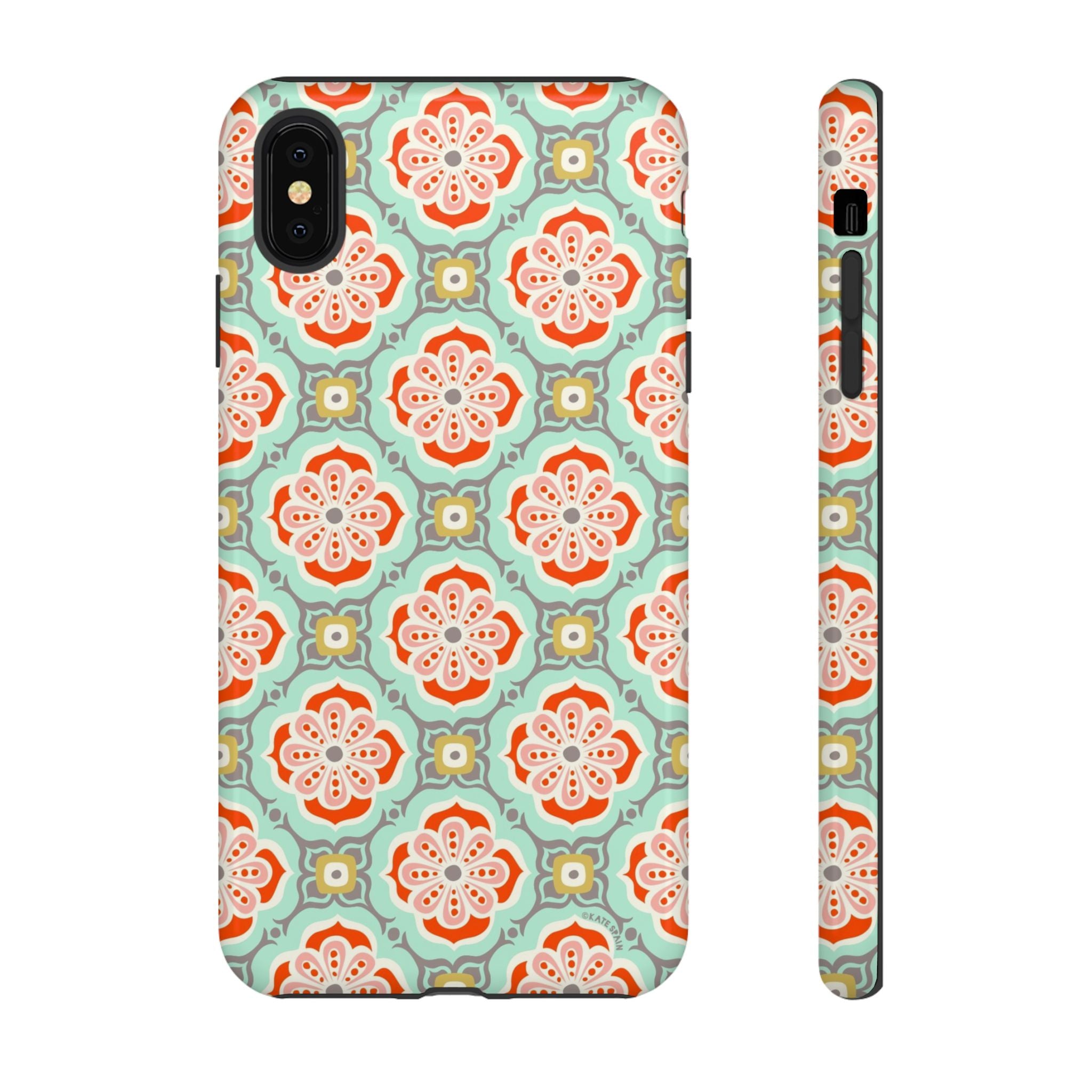 Alhambra Tough iPhone XS Max Case – Glossy | aqua, coral, blush geometric medallion floral print