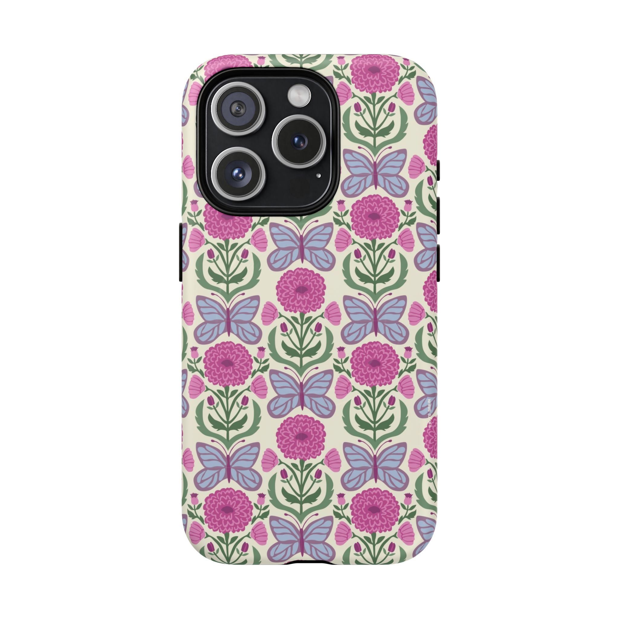 Butterfly MagSafe iPhone 15 Pro Case – Matte | cream, magenta, periwinkle butterfly floral print