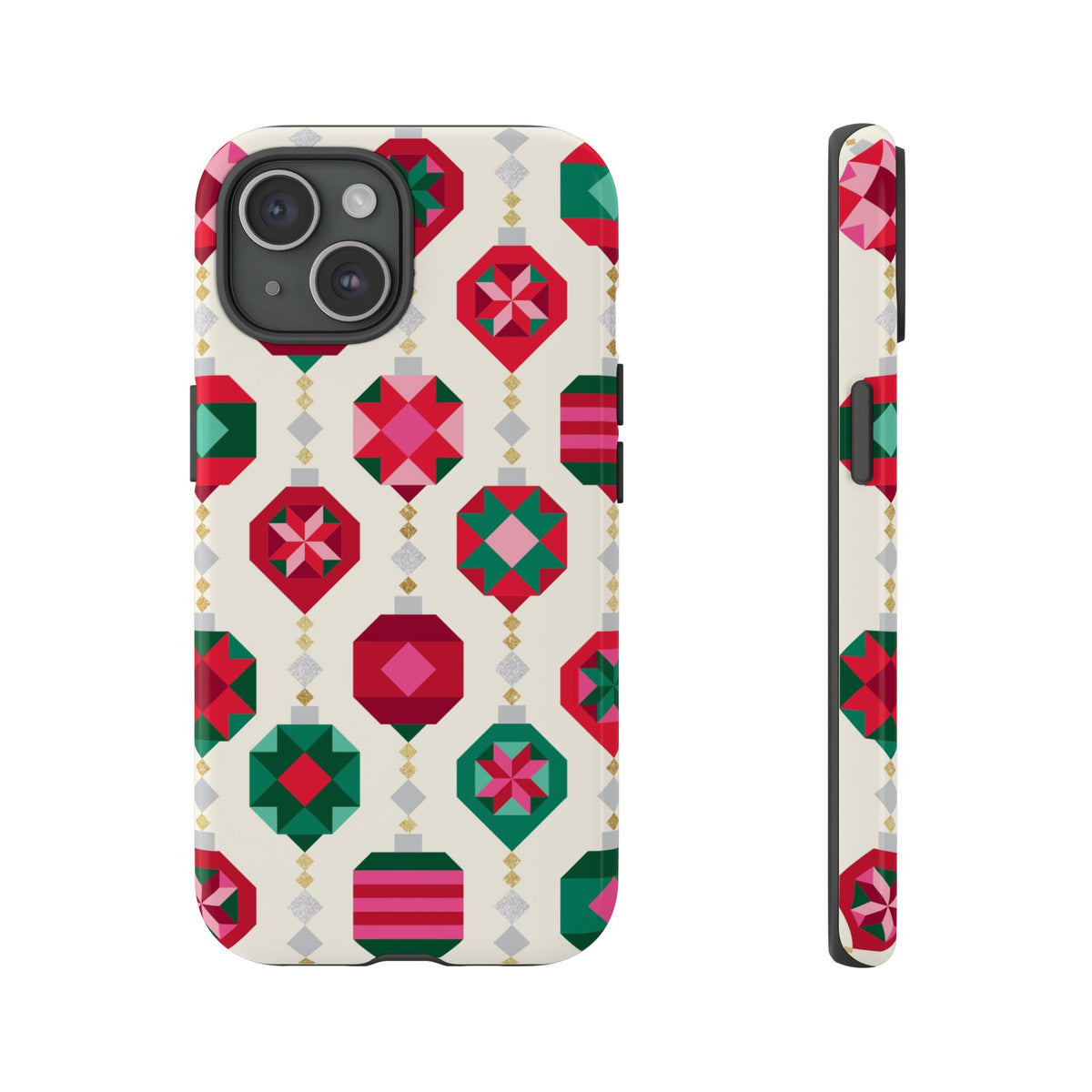 Felicity Ornaments Tough iPhone 15 Case – Glossy | holiday ornament print