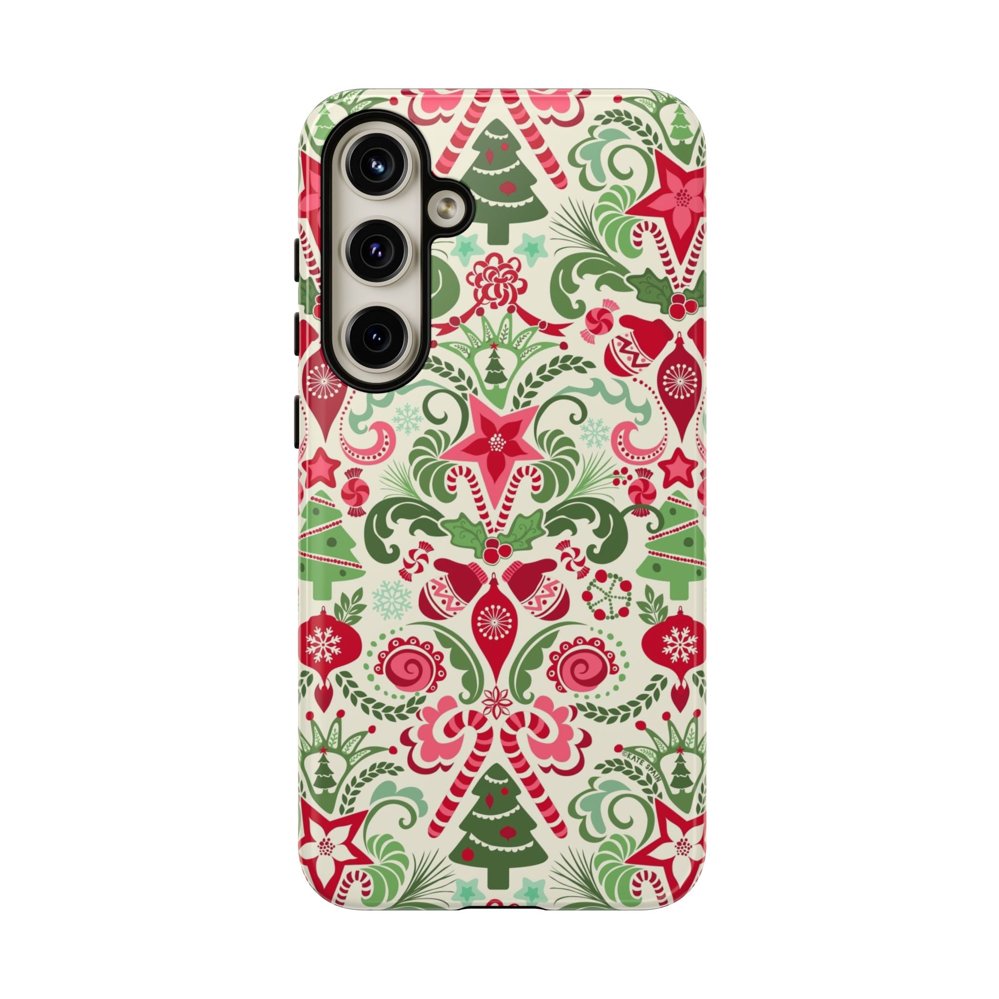 Luxury Wonderland Samsung Galaxy S24 Plus Case – Glossy | cream, red, green ornate damask Christmas floral print