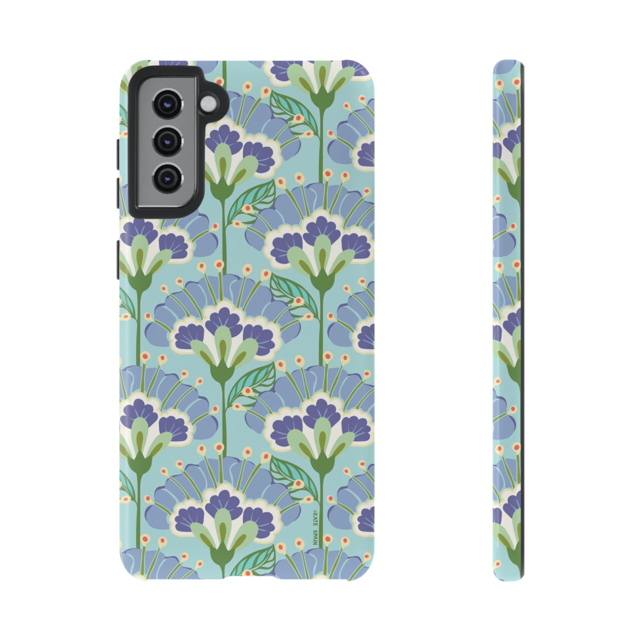 Lantern Flower Samsung Galaxy S21 Plus Case – Glossy | light blue, lavender, lime green floral print
