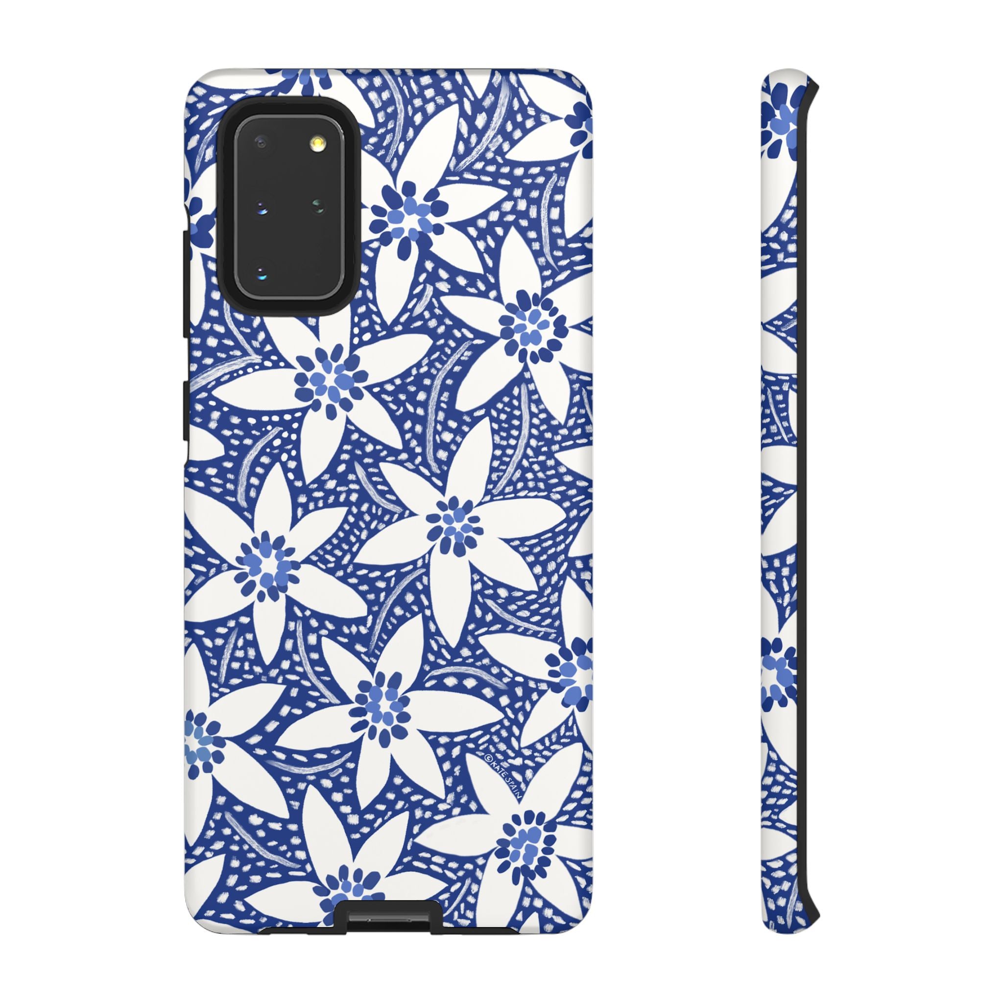 Starflower Samsung Galaxy S20+ Case – Matte | navy, white geometric starflower print