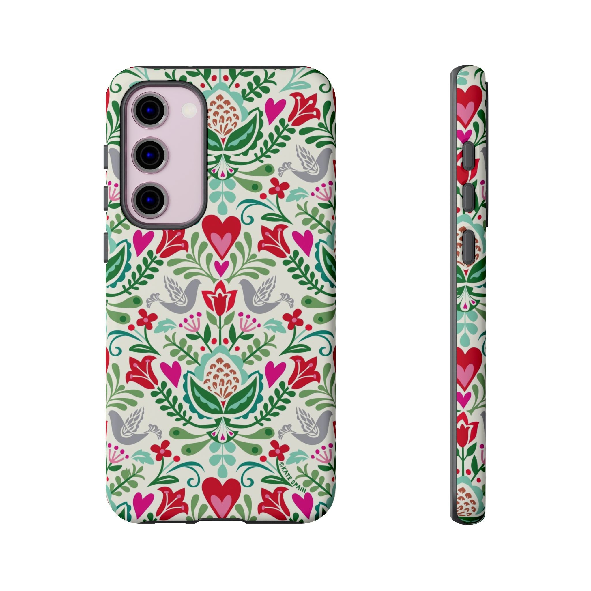 Rosemaling Samsung Galaxy S23 Plus Case – Matte | white, red, green rosemaling floral print