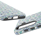 Horizon Blue Tile Samsung Galaxy S26 Case – two cases showing ports, camera cutout, and buttons | blue, turquoise, cream white dual-layer protection
