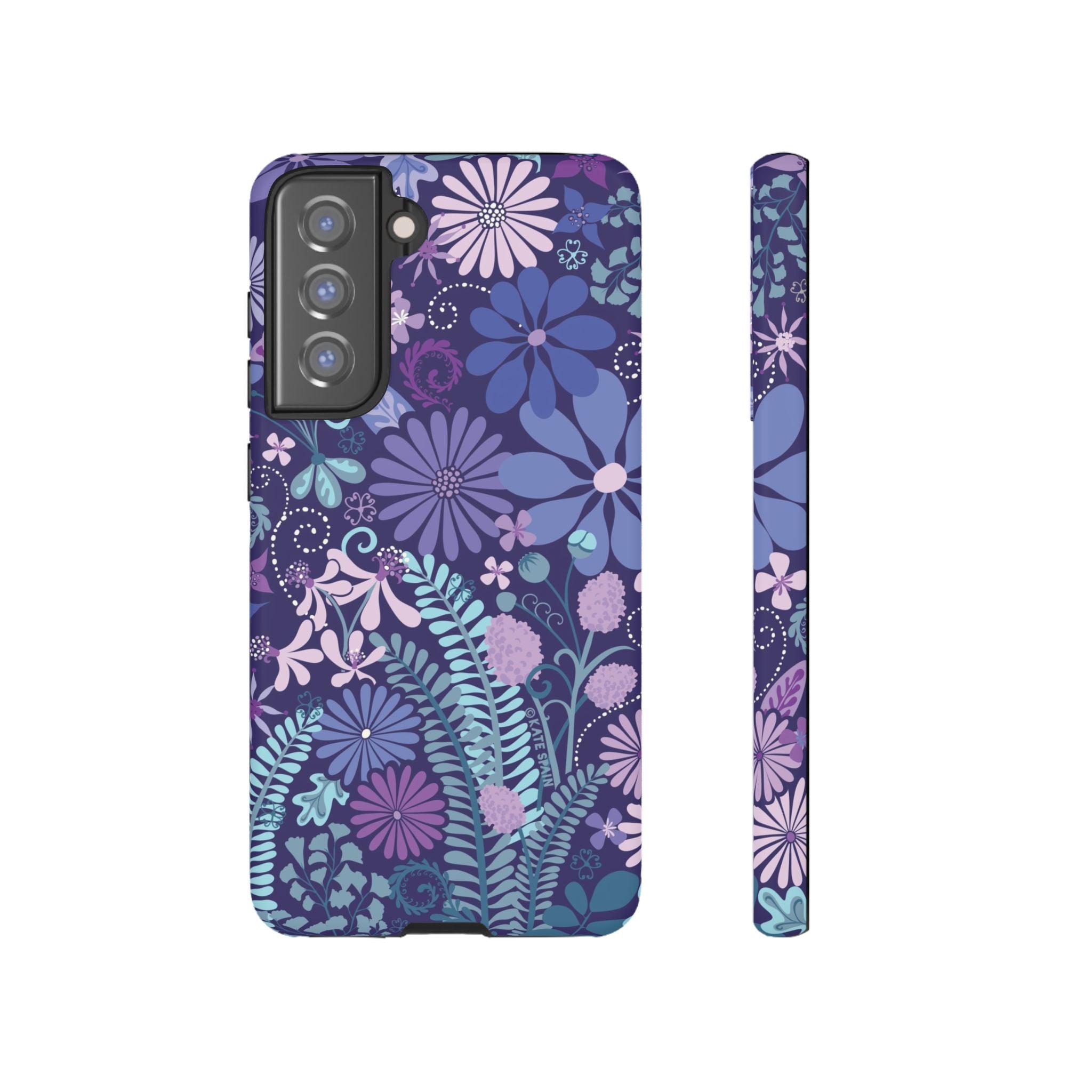 Luxury Terrain Samsung Galaxy S21 FE Case – Matte | navy, purple, aqua botanical woodland floral print