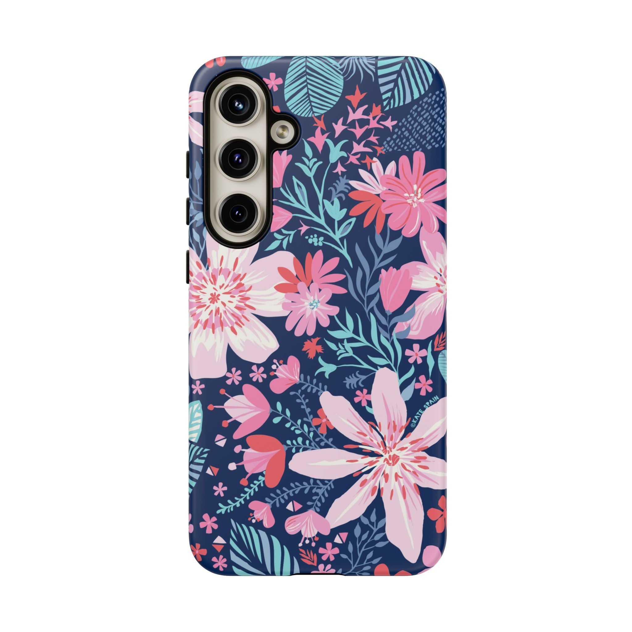 Tropical Bonaire Samsung Galaxy S24 Plus Case – Matte | navy, pink, white tropical floral botanical print