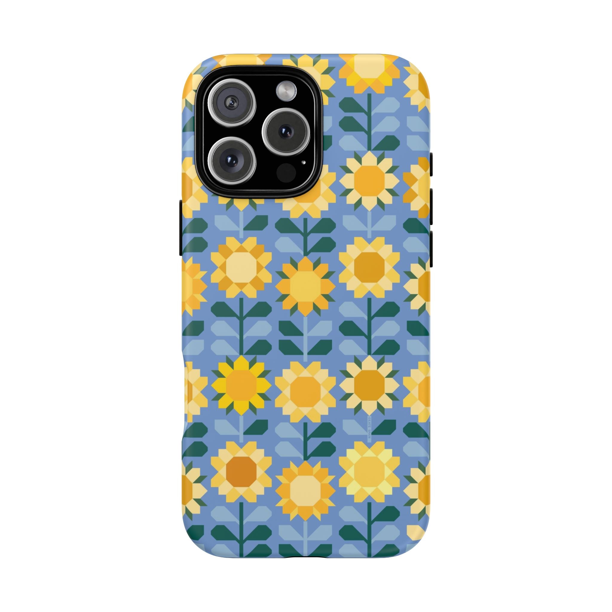 Sunflowers Tough iPhone 16 Pro Max Case – Matte | blue, yellow, gold geometric sunflower print