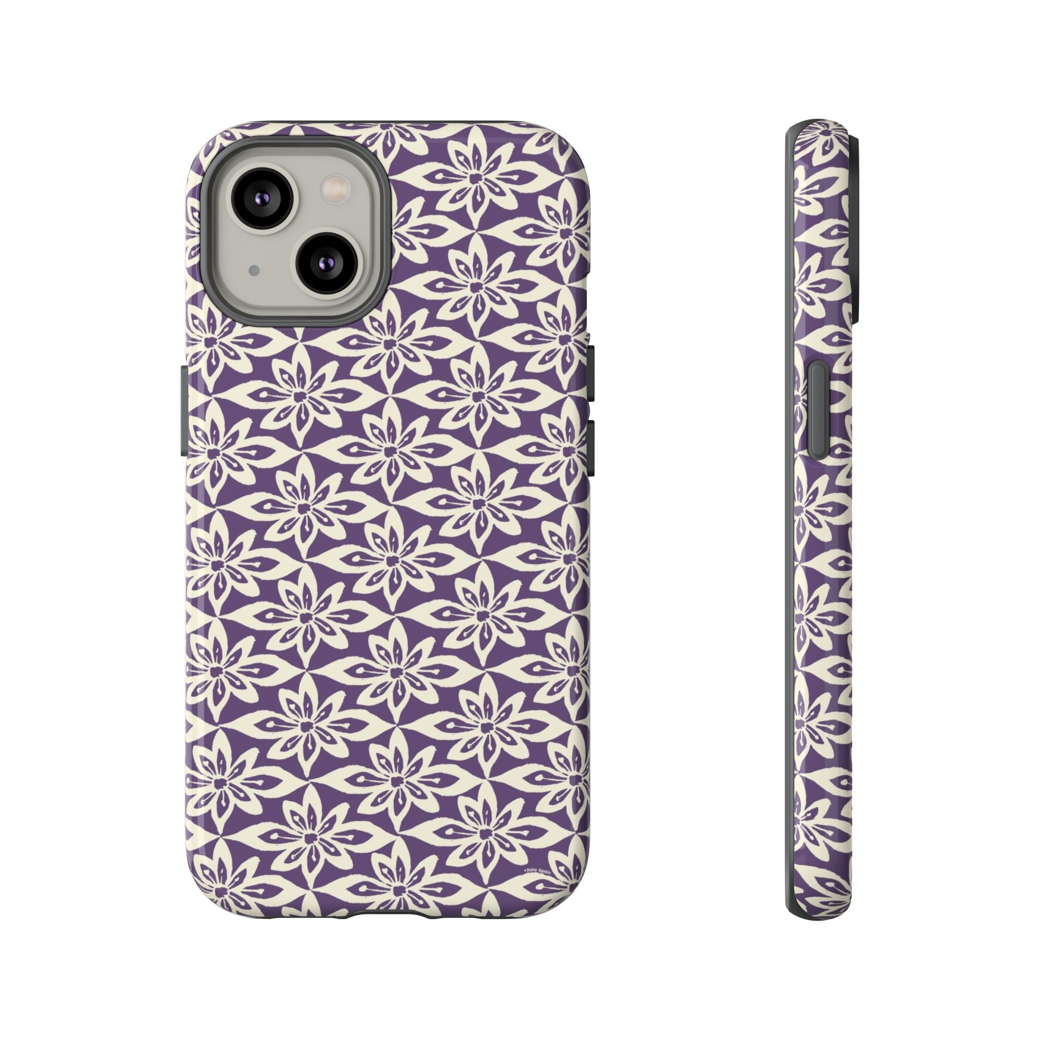 Lily Plum iPhone 14 Case – Glossy | graphic white lily print on rich violet — botanical phone case by Kate Spain