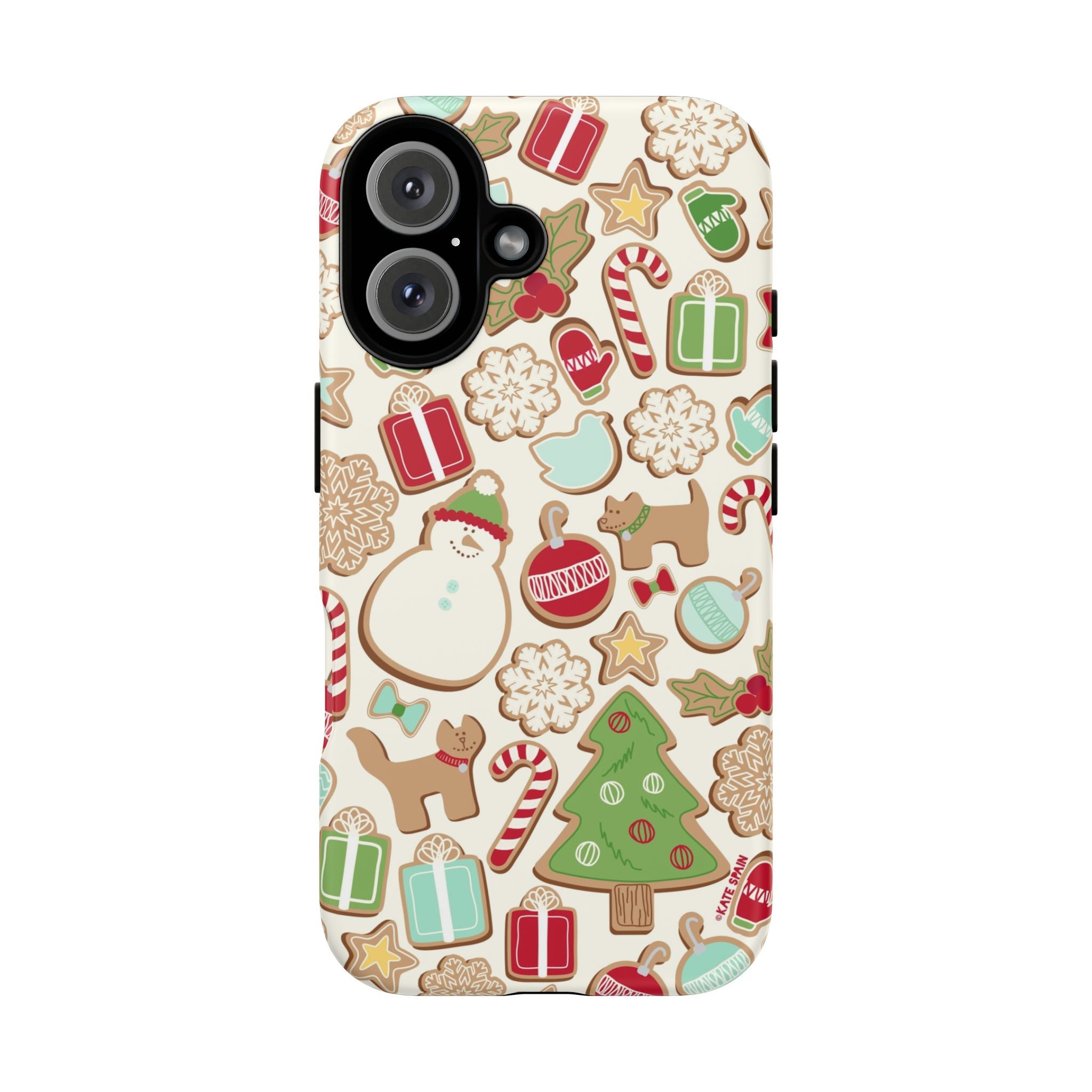 Gingerbread Cookies Tough iPhone 15 Pro Max Case – Matte | cream, red, green gingerbread holiday cookie print