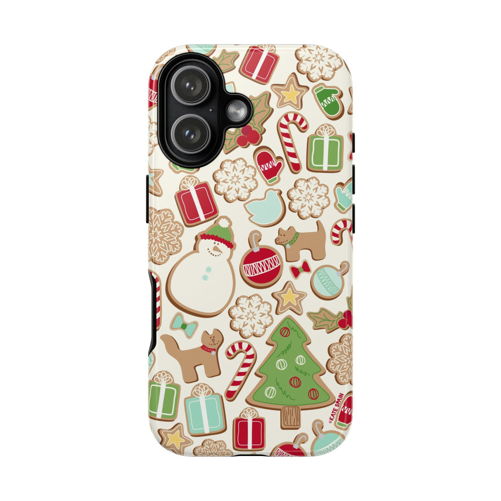 Gingerbread Cookies Tough iPhone 17 Case – Glossy | cream, red, green gingerbread holiday cookie print