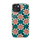 Modern Dahlia MagSafe iPhone 13 Case – Glossy | teal, coral, cream botanical dahlia floral print