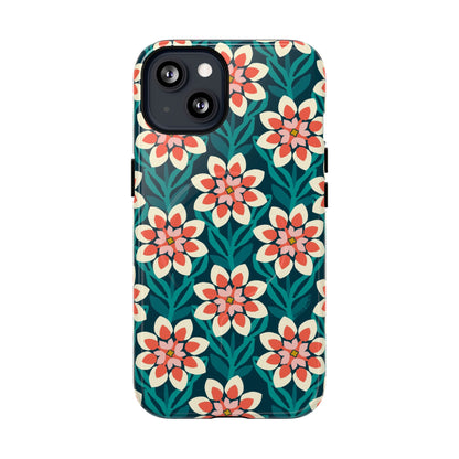 Modern Dahlia MagSafe iPhone Case - Teal Allover Pattern
