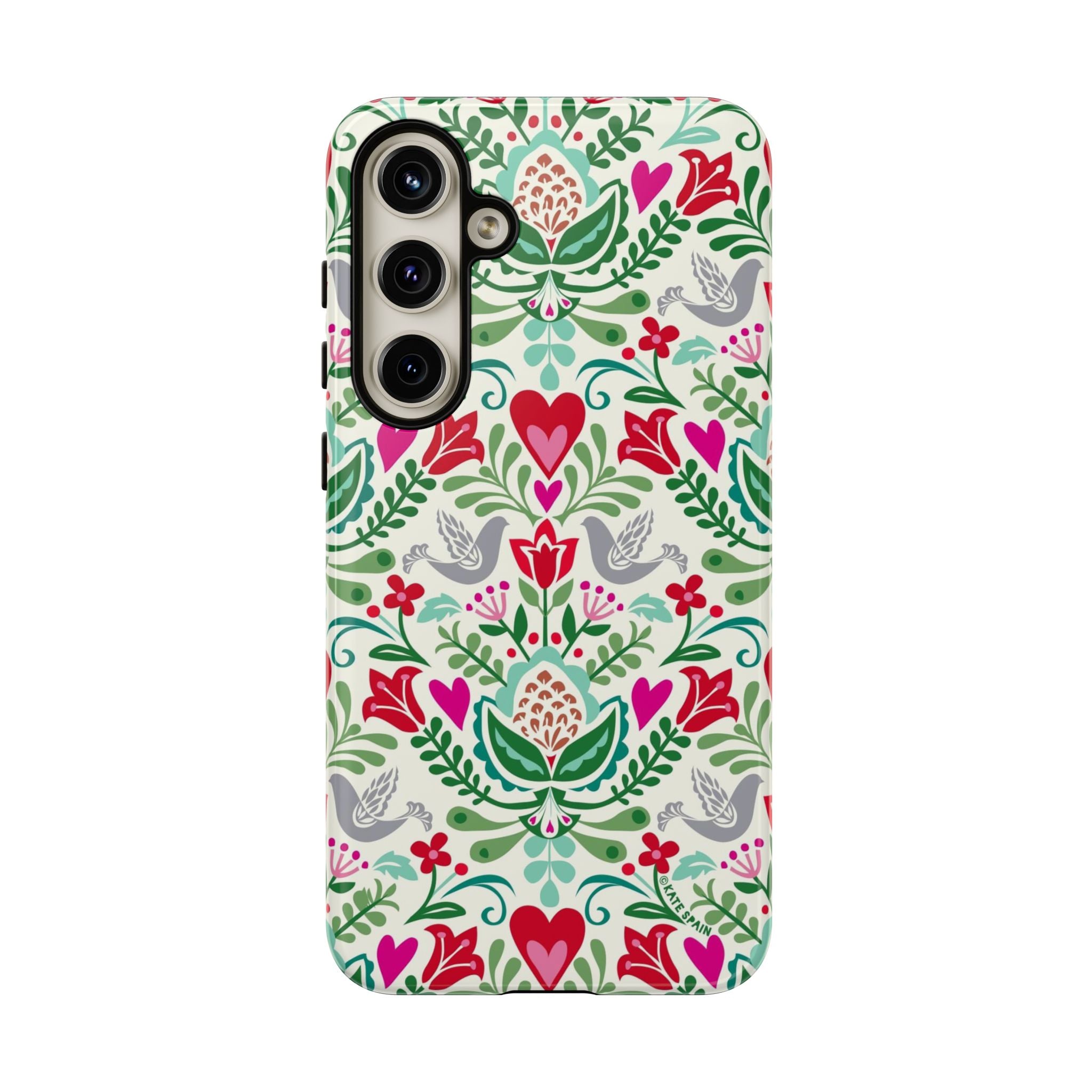 Rosemaling Samsung Galaxy S24 Plus Case – Glossy | white, red, green rosemaling floral print