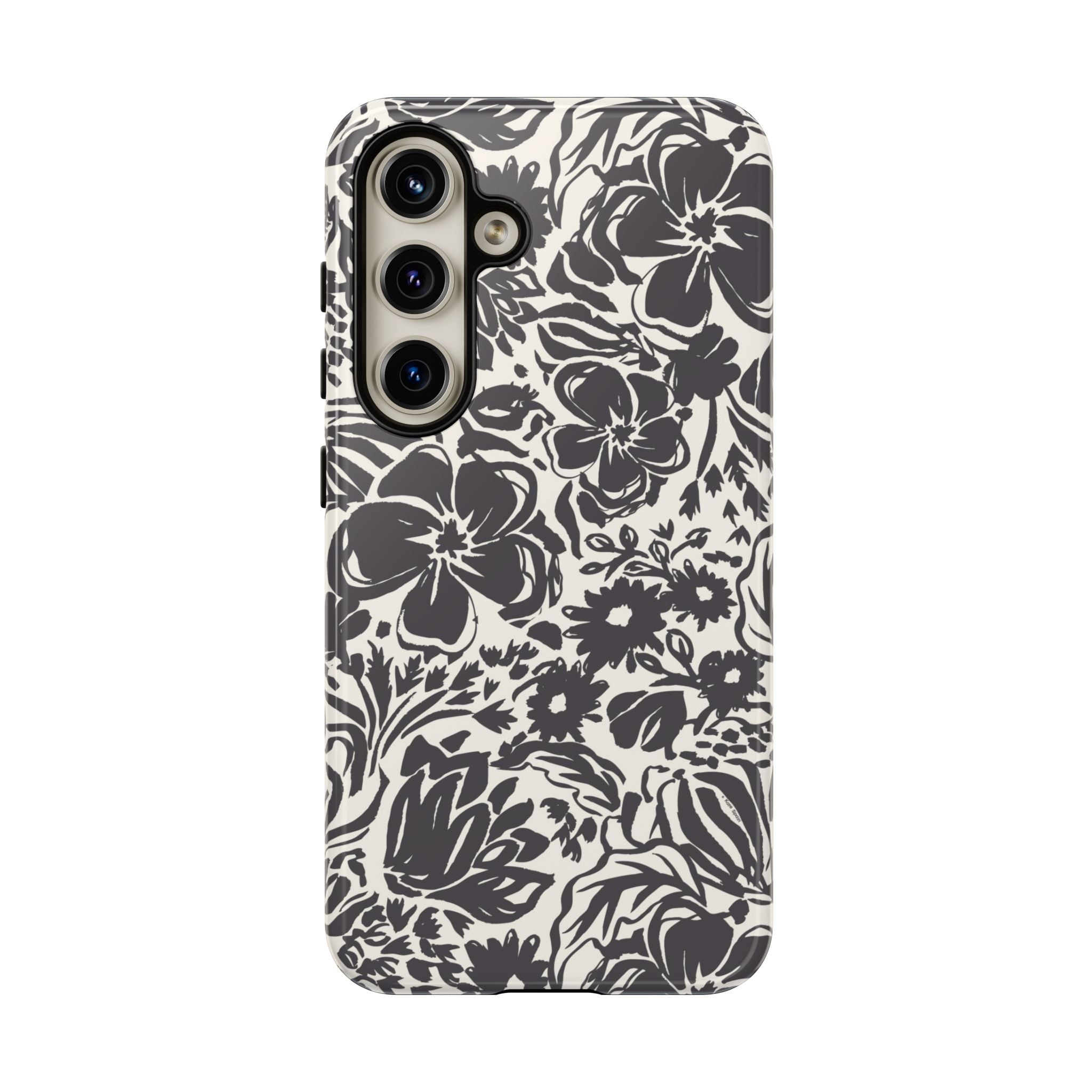 Rhapsody Black Samsung Galaxy S24 Glossy case — bold charcoal floral print on cream by Kate Spain