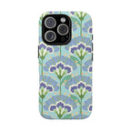 Lantern Flower Tough iPhone 16 Pro Max Case – Glossy | aqua, periwinkle, green botanical lantern floral print