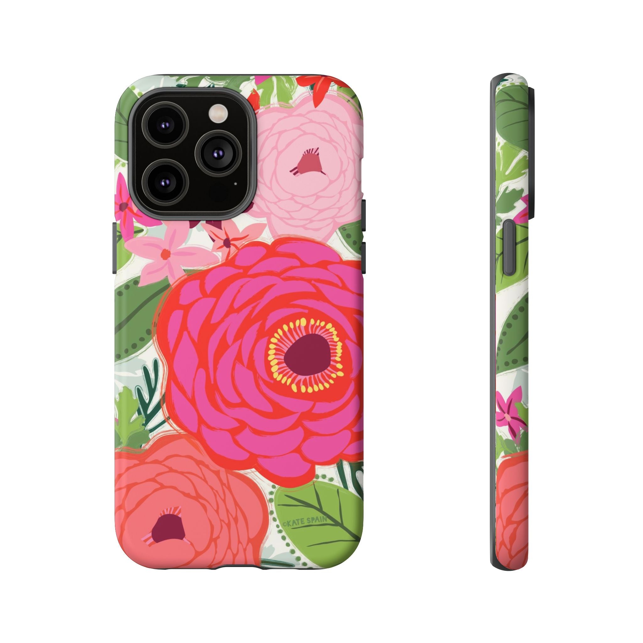 Bloomerie Tough iPhone 14 Pro Max Case – Matte | cream, magenta, coral botanical peony floral print