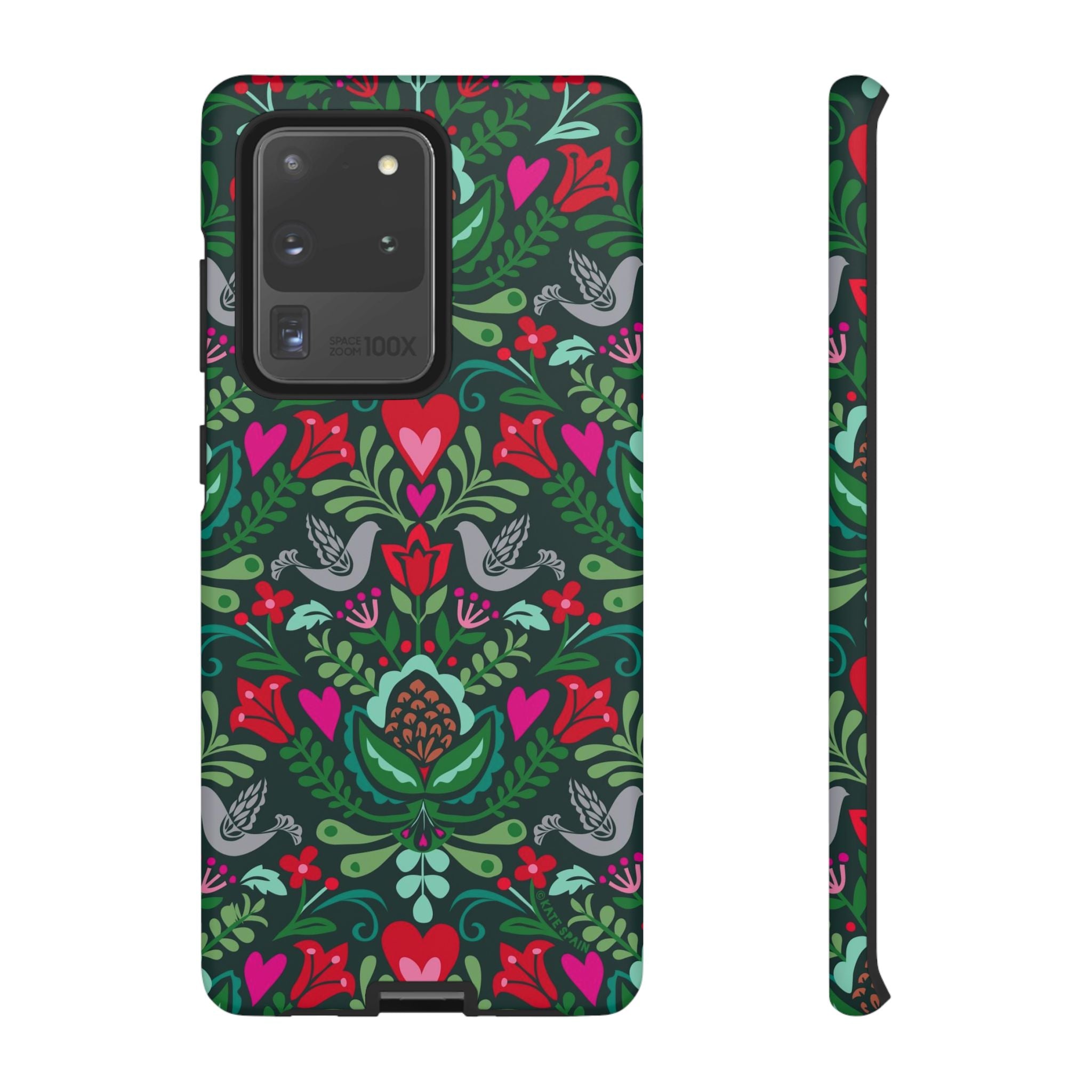 Rosemaling Samsung Galaxy S20 Ultra Case – Matte | forest green, red, pink rosemaling floral print