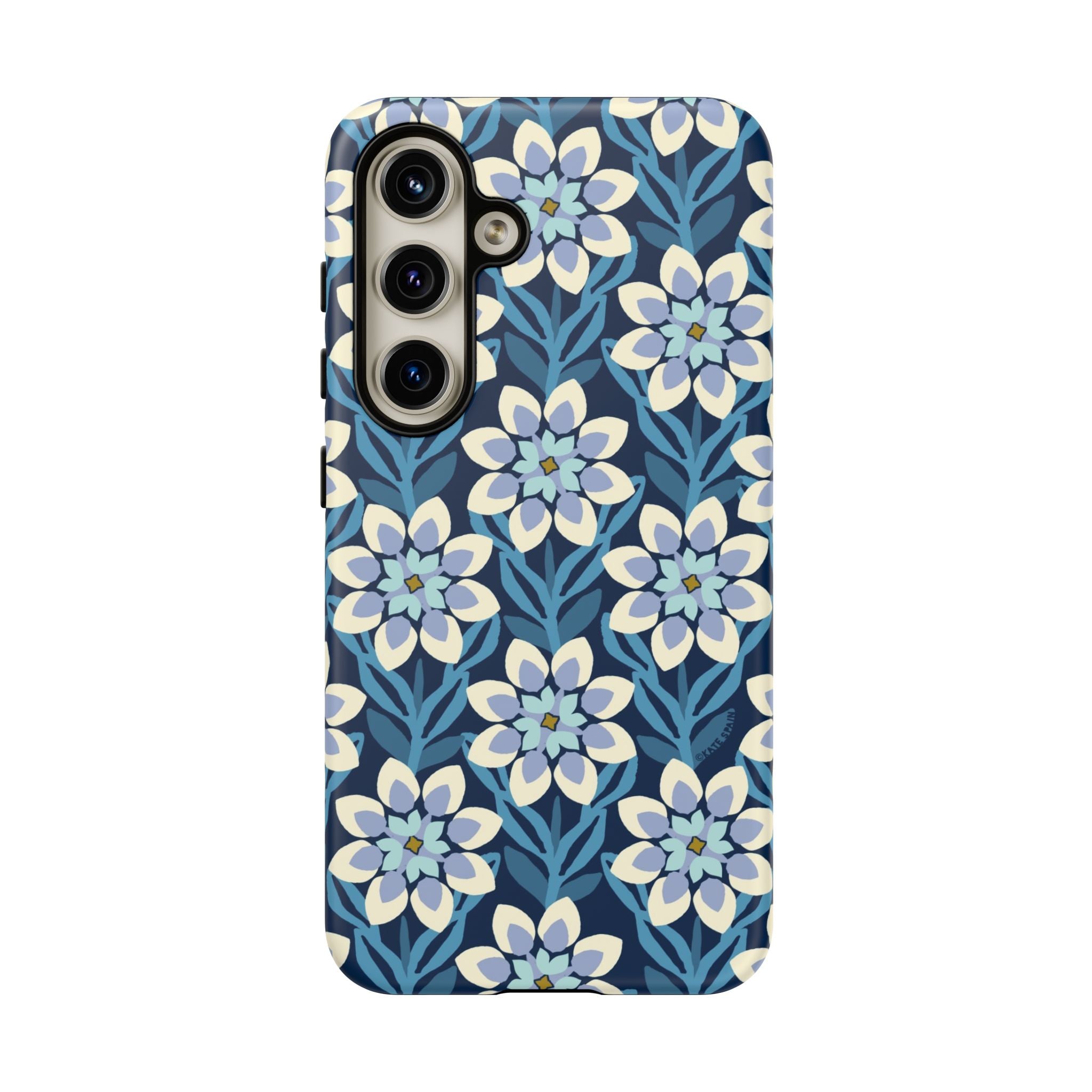 Luxury Modern Dahlia Samsung Galaxy  S24 Case – Matte | navy, white, periwinkle modern dahlia print