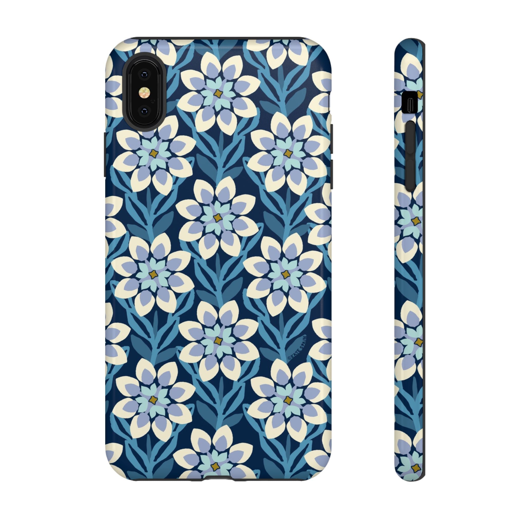 Designer Modern Dahlia Tough iPhone XS MAX Case – Glossy | navy, cobalt, white dahlia floral print