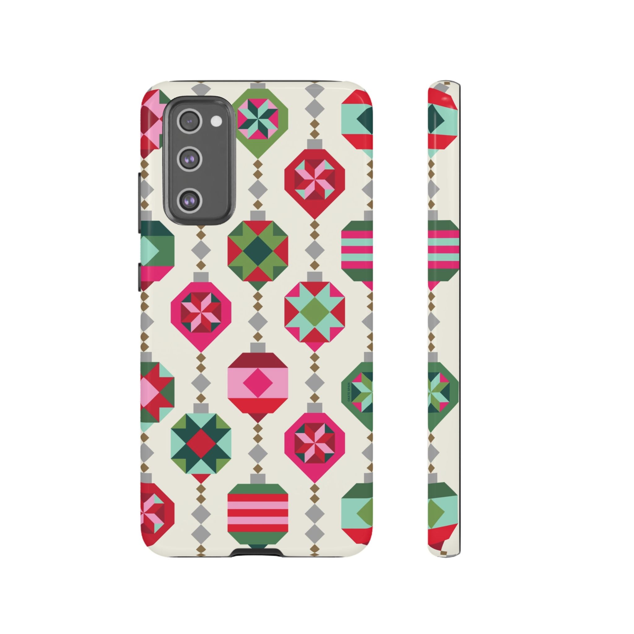 Felicity Ornaments Samsung Galaxy S21 FE Case – Glossy | cream, red, pink, green, mint geometric quilted ornament print
