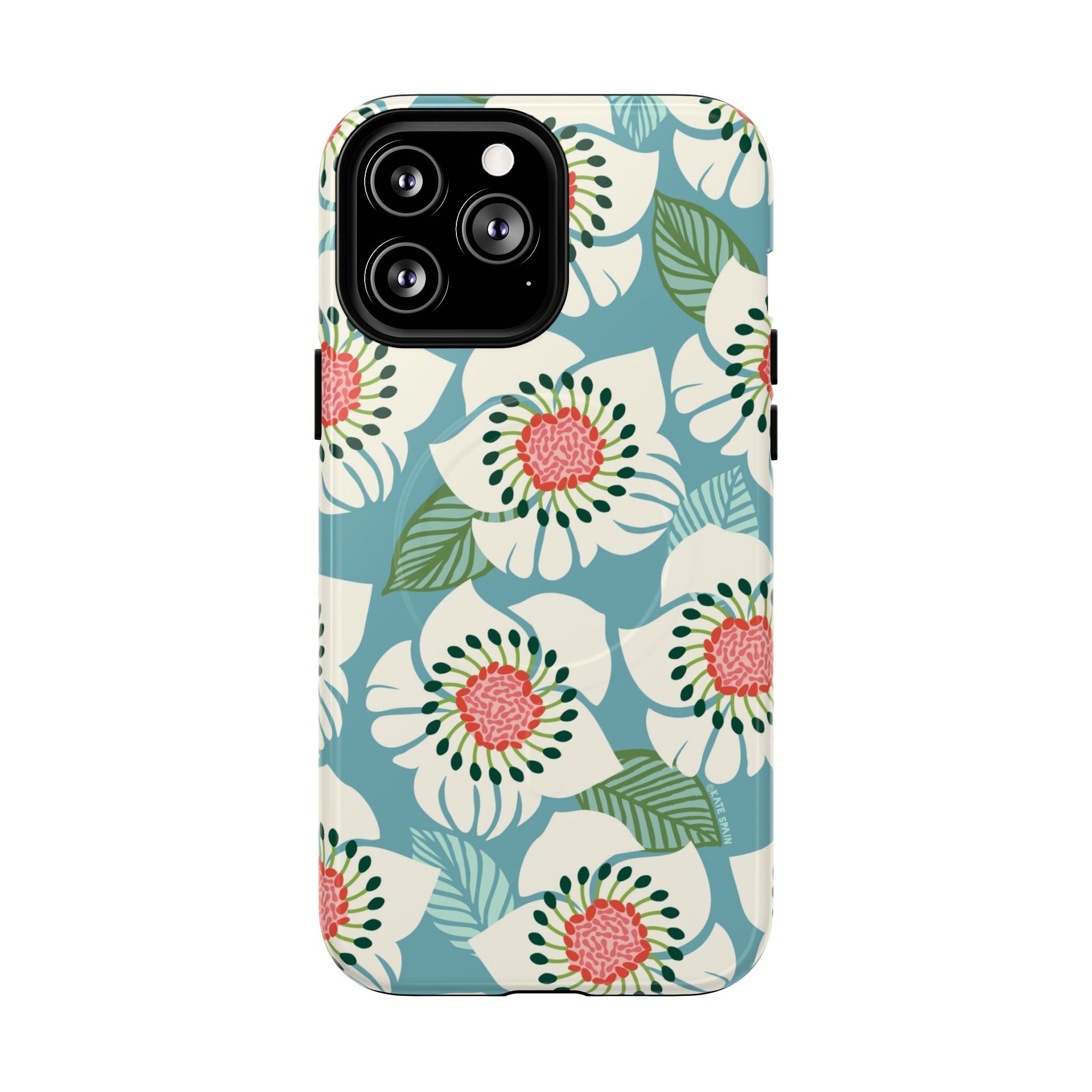 Panache MagSafe iPhone 13 Pro Max Case – Glossy | sky blue, pale cream, pink anemone floral print