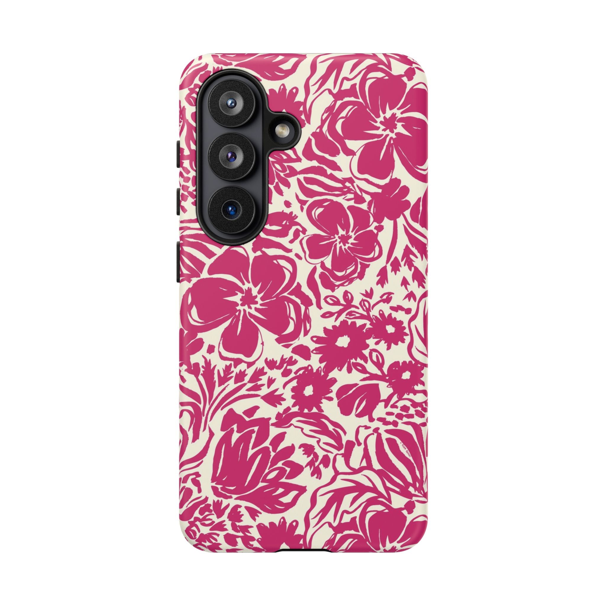 Rhapsody Bright Pink Samsung Galaxy S26 Matte case — bold magenta floral print on cream by Kate Spain