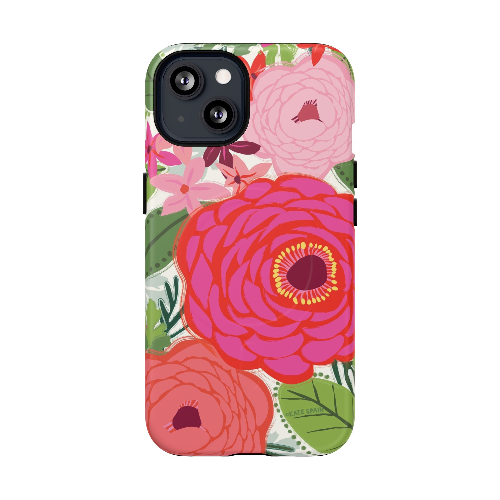 Bloomerie Fuchsia MagSafe iPhone 13 Case – Matte | cream, magenta, coral botanical peony floral print