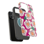 Panache Rose MagSafe iPhone 15 Pro Max Case – Glossy | berry, cream white, peach anemone floral print | angled view closeup of camera cutout and buttons