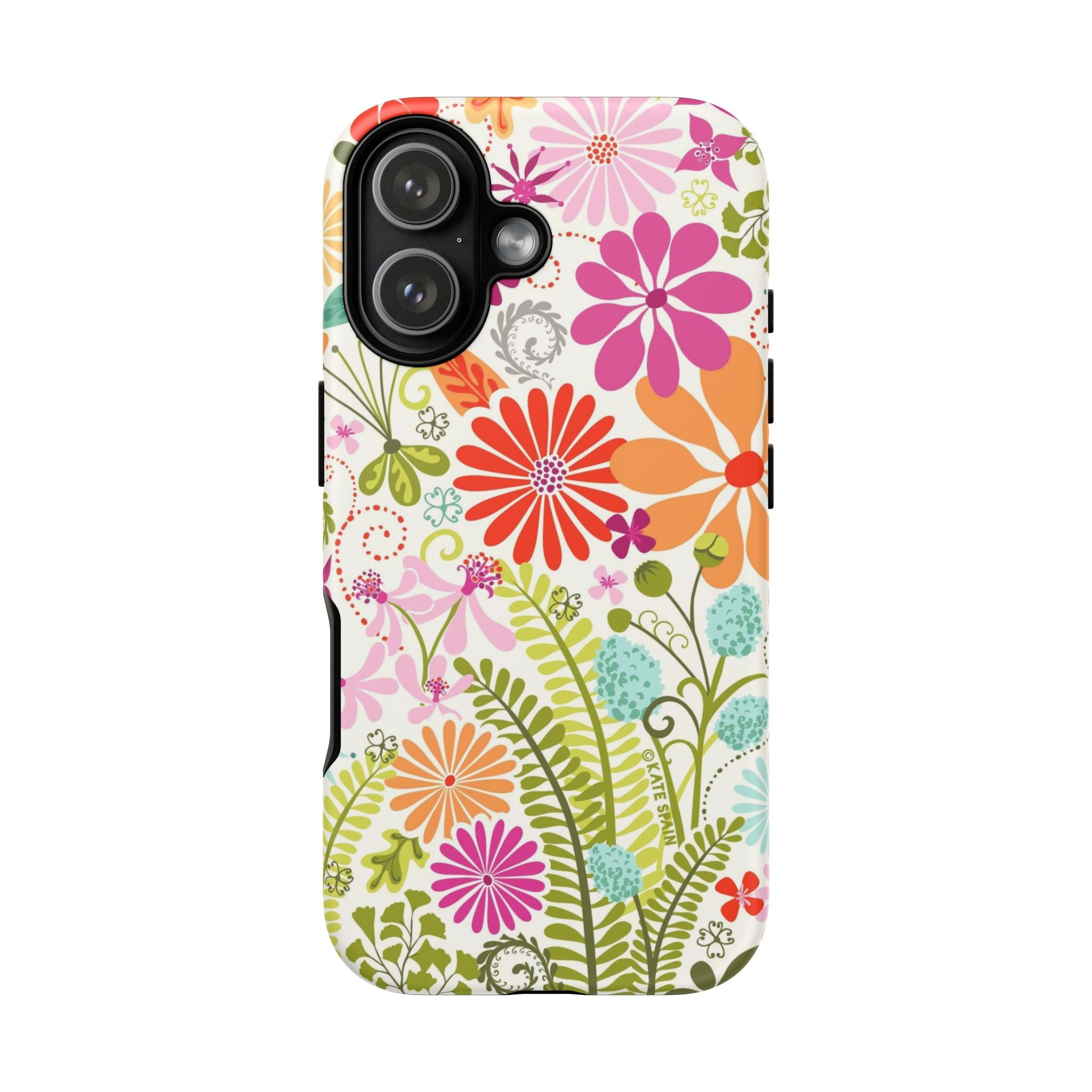 Luxury Terrain Tough iPhone 17 Case – Matte | white, magenta, coral botanical woodland floral print