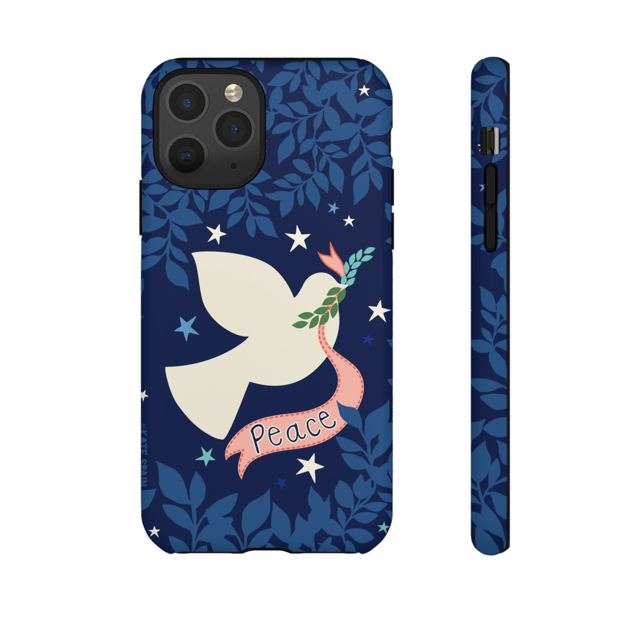 Peace Tough iPhone 11 Pro Case – Matte | navy, cream peace dove, stars, botanical print