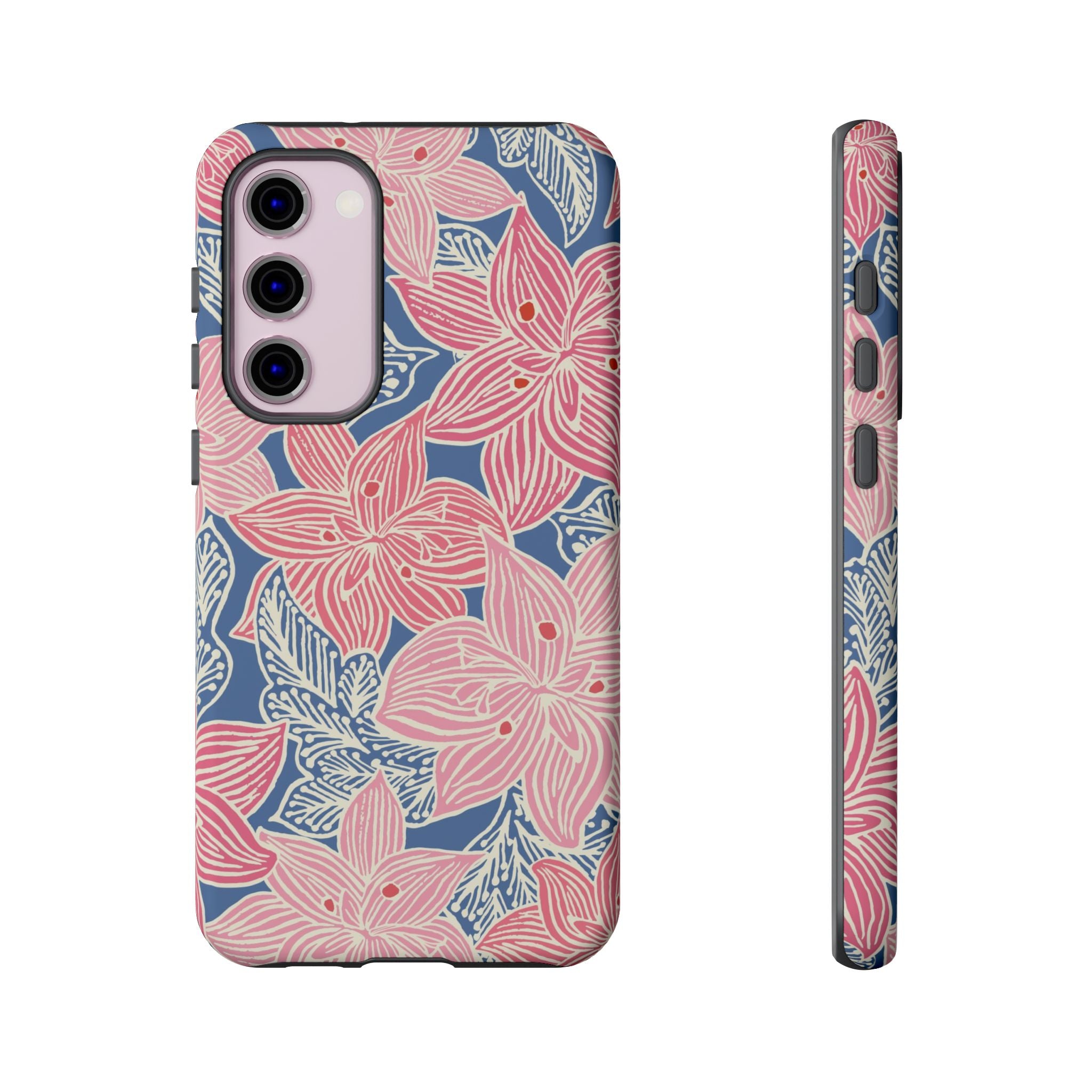 Hibiscus Lagoon Samsung Galaxy S23 Plus Case – Matte | coral, blush, cream, dusty blue hibiscus botanical print