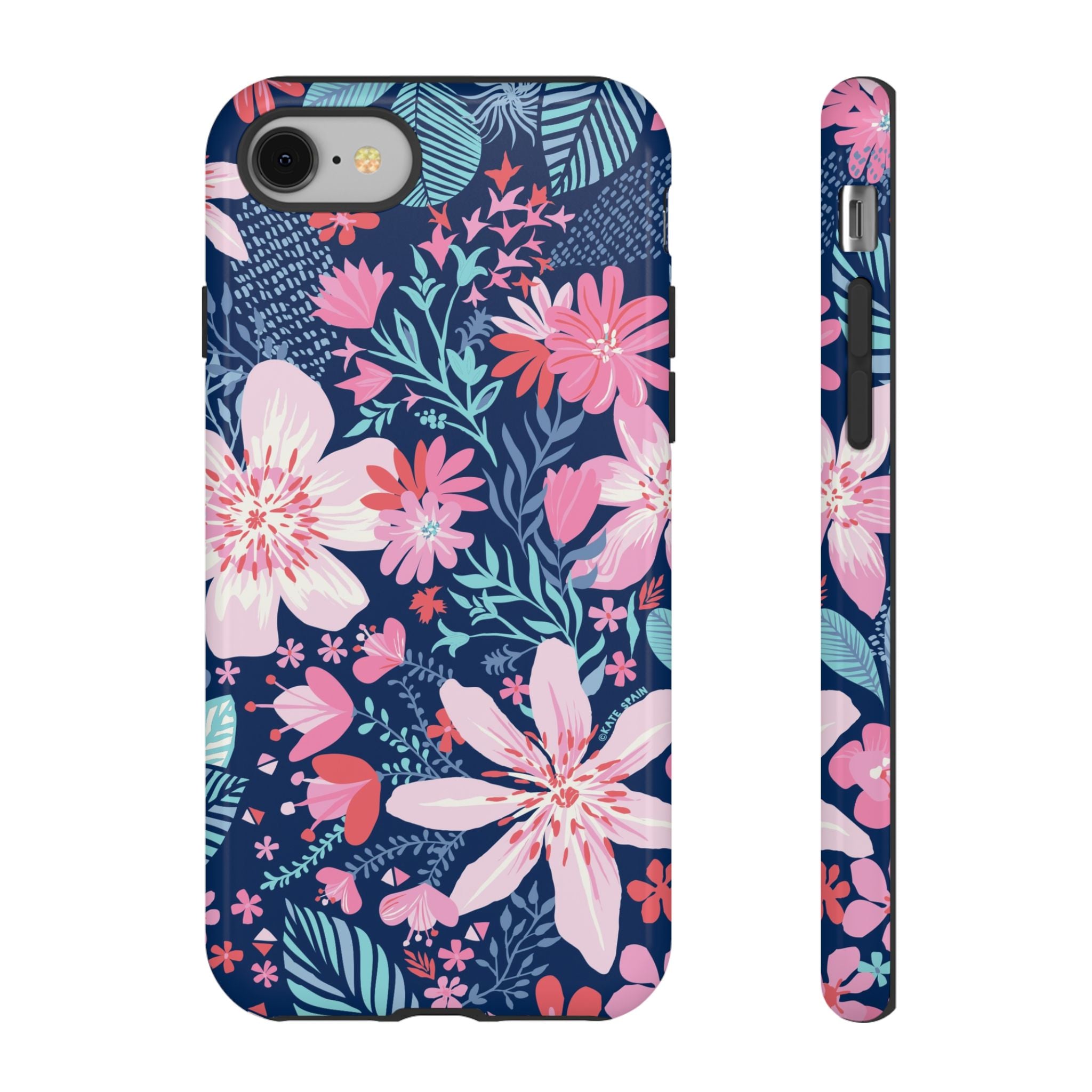 Bonaire Tough iPhone 8 Case – Glossy | navy, pink, white tropical floral botanical print
