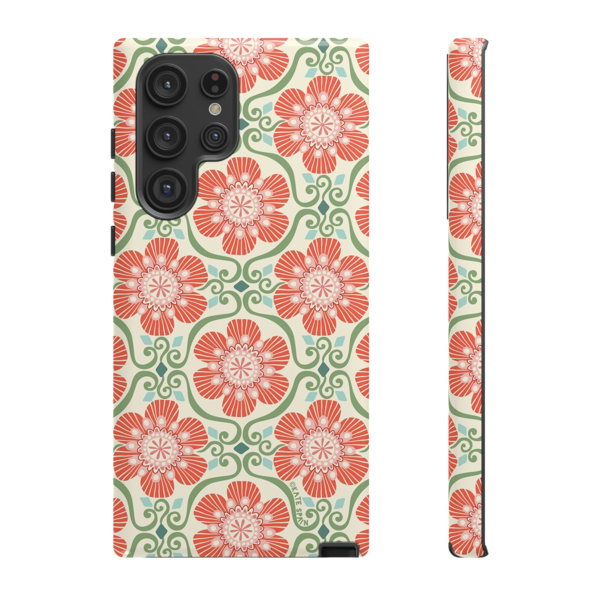 Luxury Barcelona Flowers Samsung Galaxy S22 Ultra Case – Glossy | cream, coral, sage botanical floral print