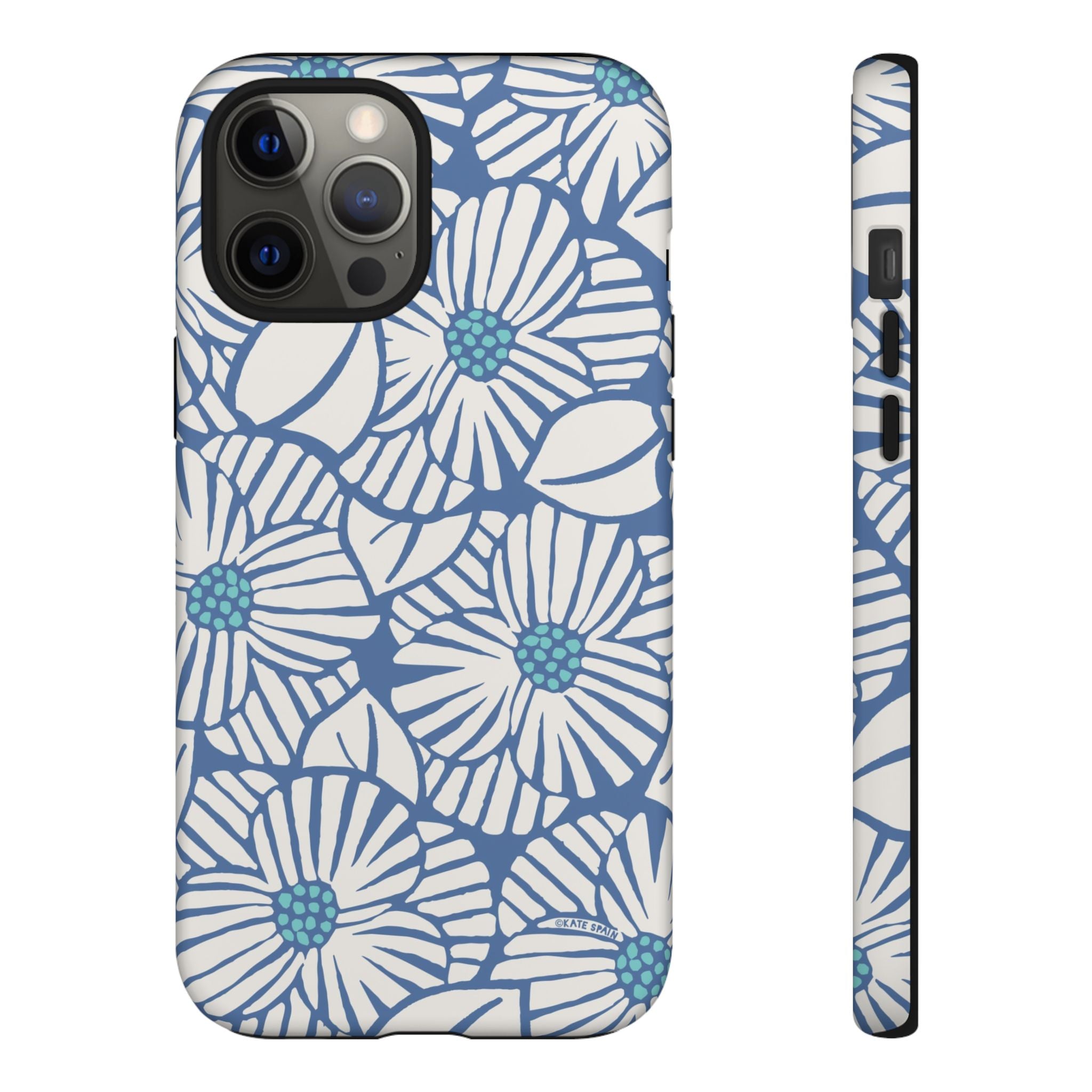 Calendula Tough iPhone 12 Pro Max Case – Matte | periwinkle, cream, teal graphic daisy floral print