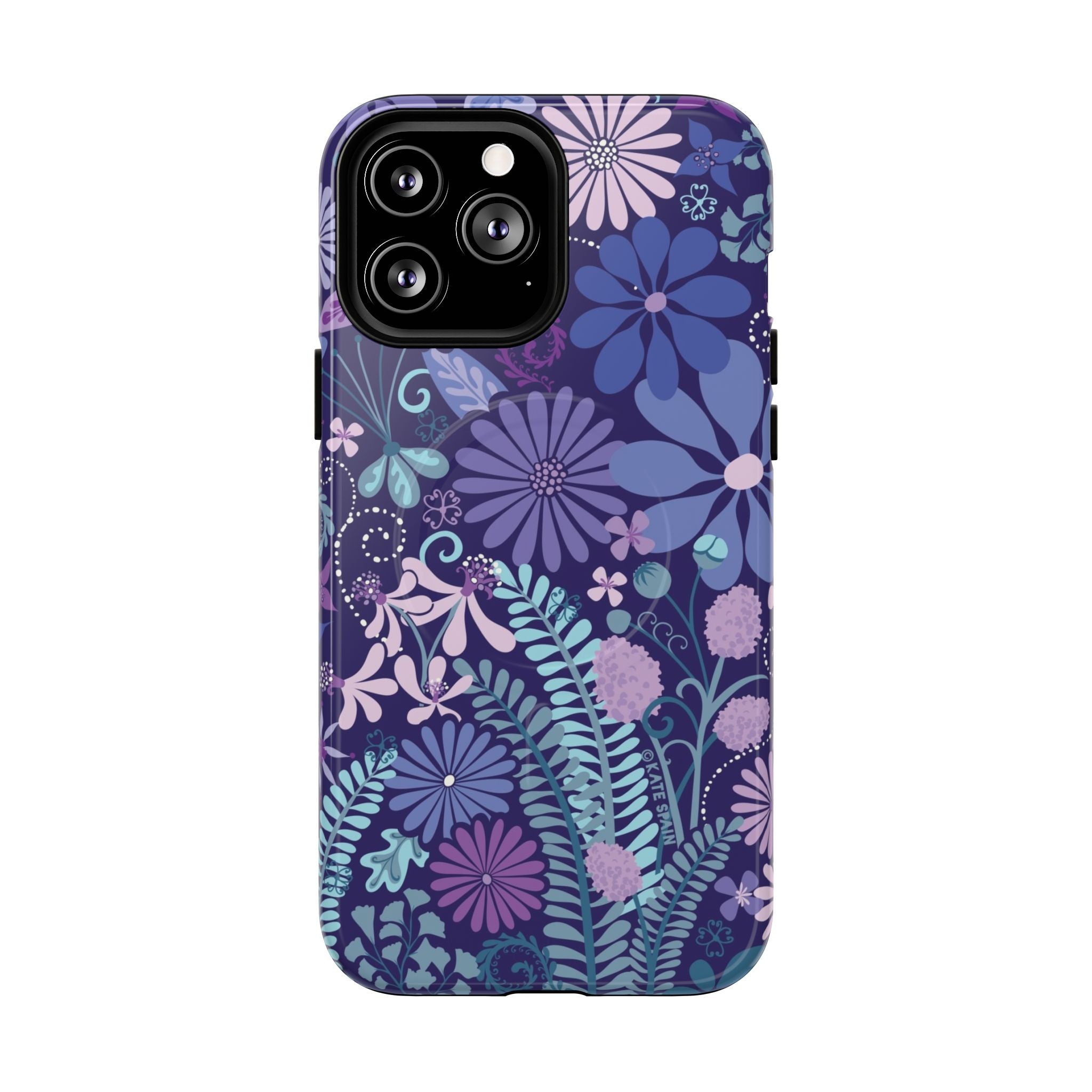 Terrain Night MagSafe iPhone 13 Pro Max Case – Glossy | navy, purple, aqua botanical woodland floral print