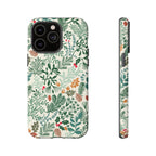 Juniper Tough iPhone 14 Pro Max Case – Matte | cream, green, red botanical woodland print