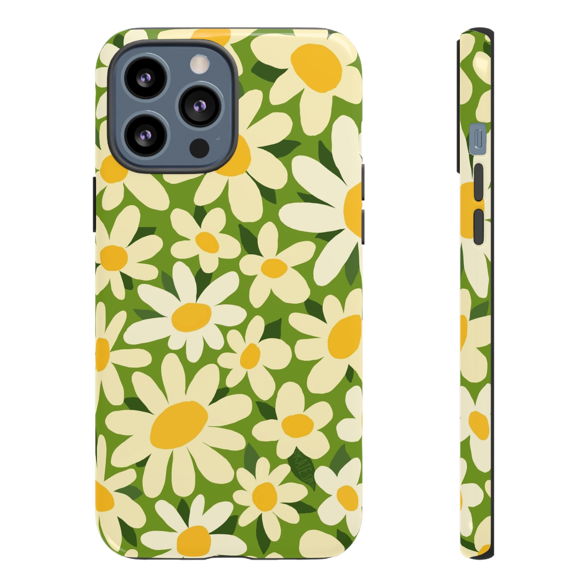Shasta Daisy Tough iPhone 13 Pro Max Case – Glossy | green, white, yellow daisy floral print