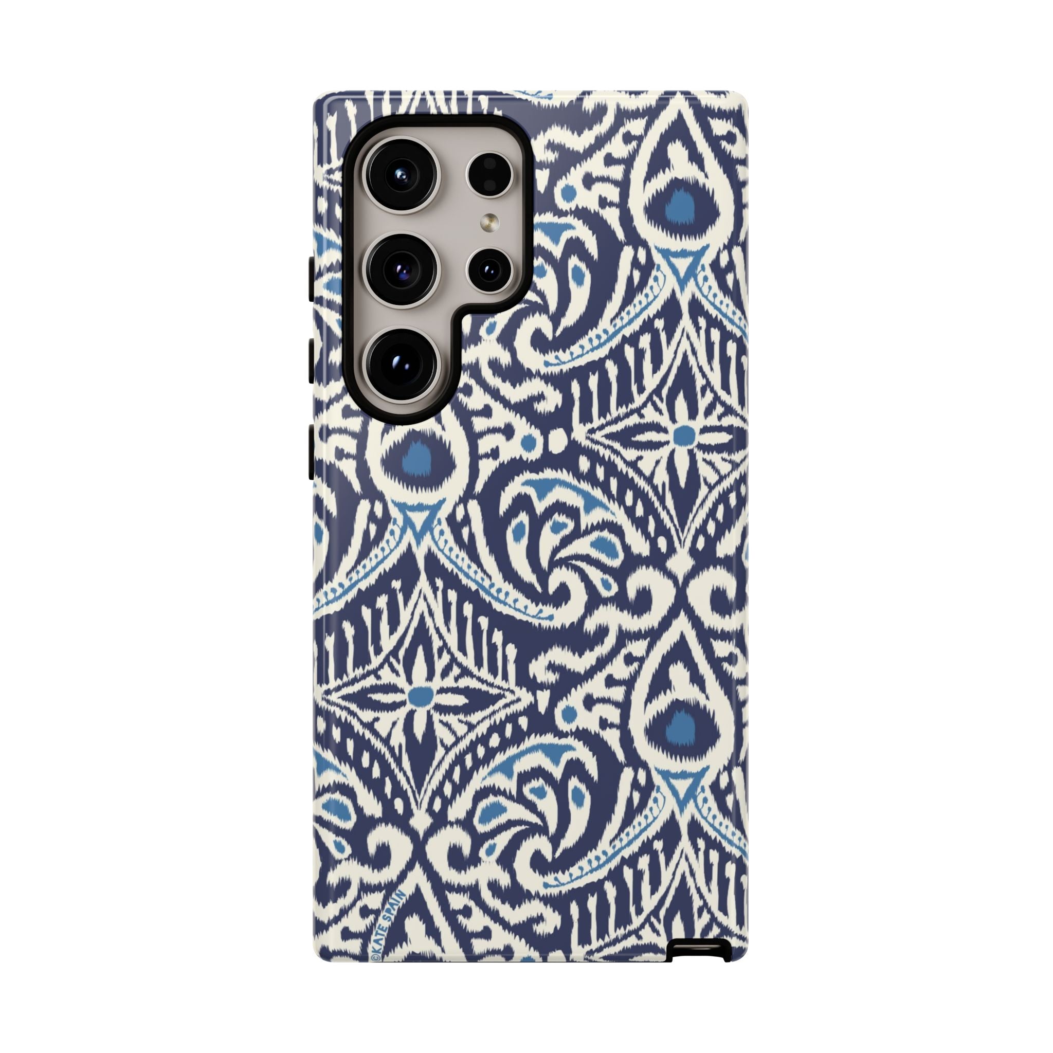 Luxury Ikat Samsung Galaxy S24 Ultra Case – Glossy | navy, white, aqua ikat geometric medallion print