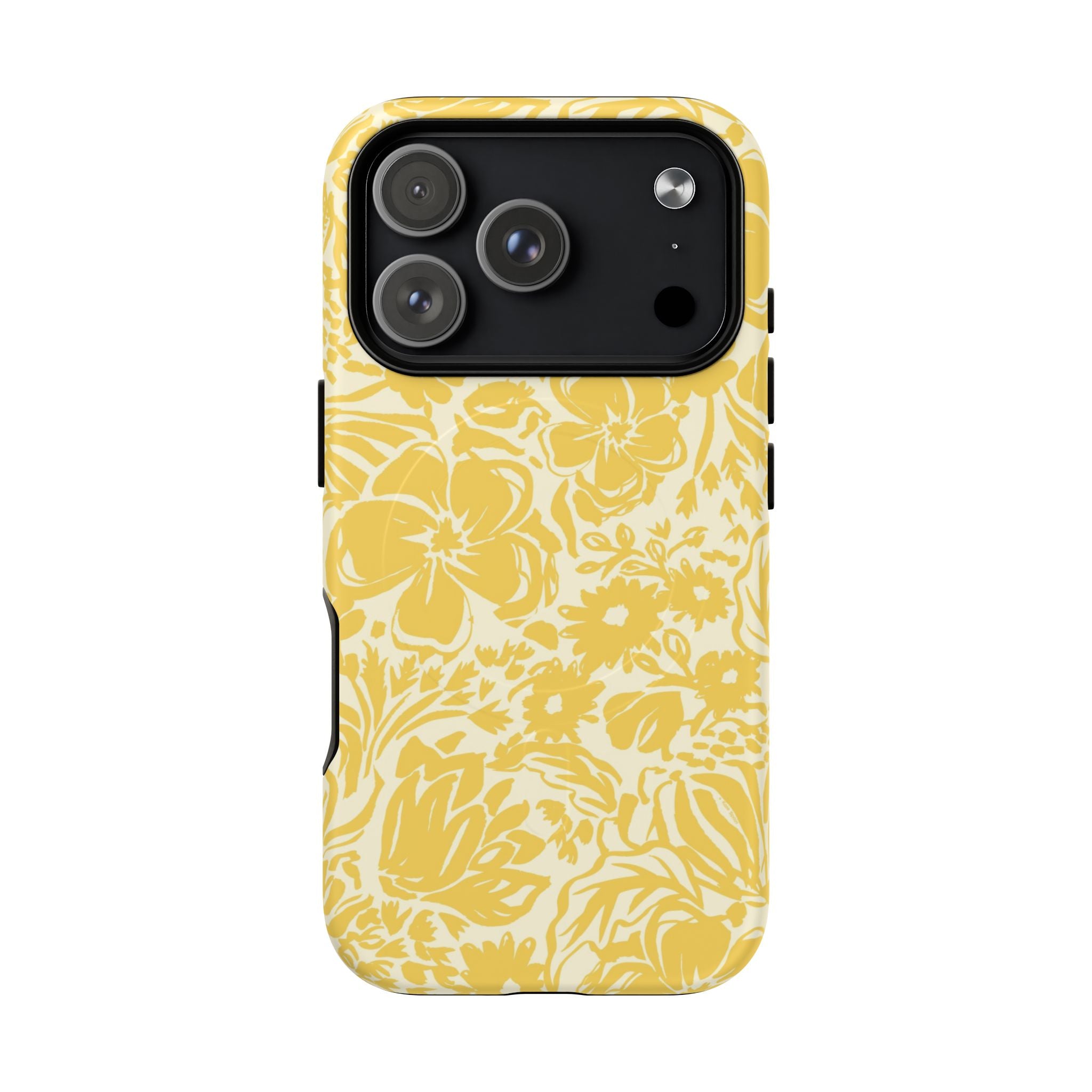 Rhapsody Yellow MagSafe iPhone 17 Pro Matte case — bold golden yellow floral print on cream by Kate Spain