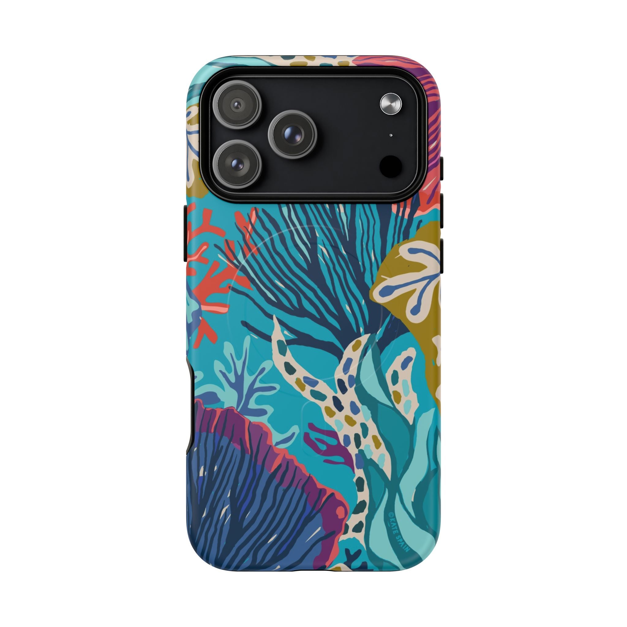 Reef MagSafe iPhone 17 Pro Max Case – Matte | teal, coral, navy, purple botanical coral reef print