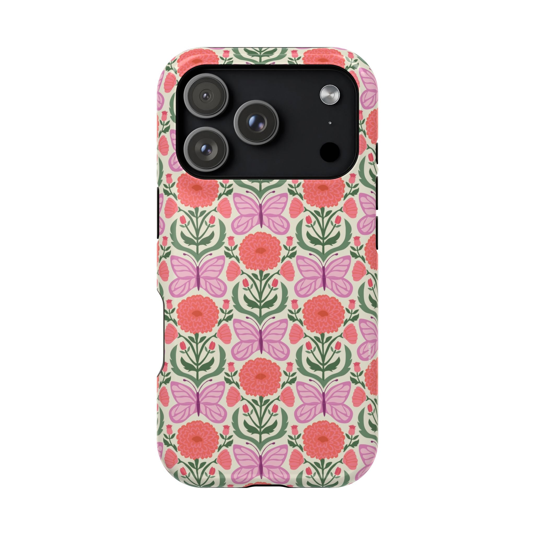 Pink Butterfly MagSafe iPhone 17 Pro Case – Glossy | cream, coral, lavender, green butterfly floral print