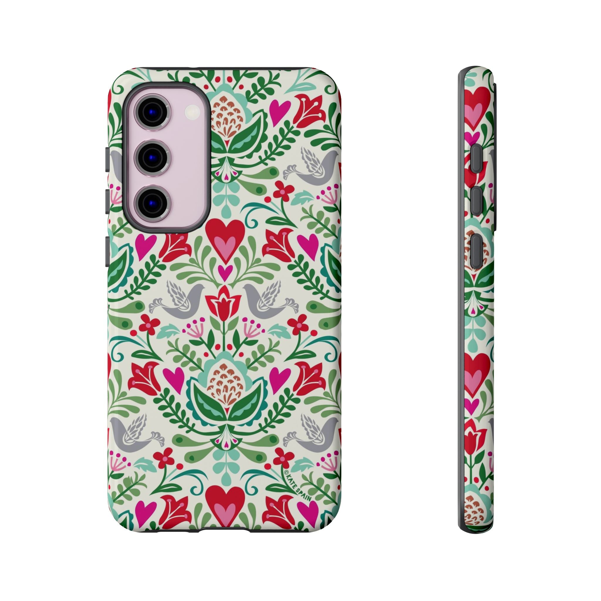 Rosemaling Samsung Galaxy S23 Plus Case – Glossy | white, red, green rosemaling floral print