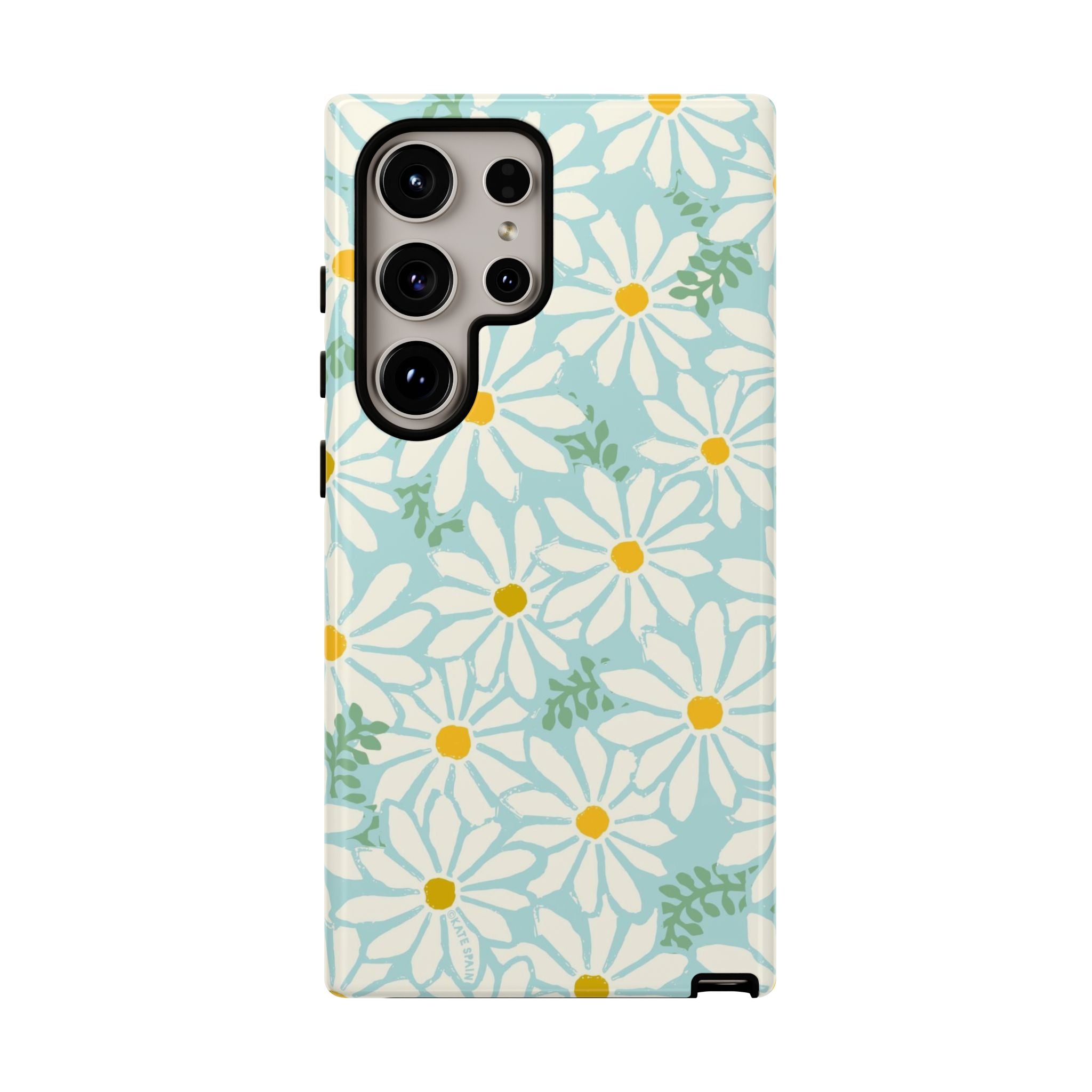 Luxury Daisies Samsung Galaxy S24 Ultra Case – Glossy | white, yellow, aqua daisy floral print