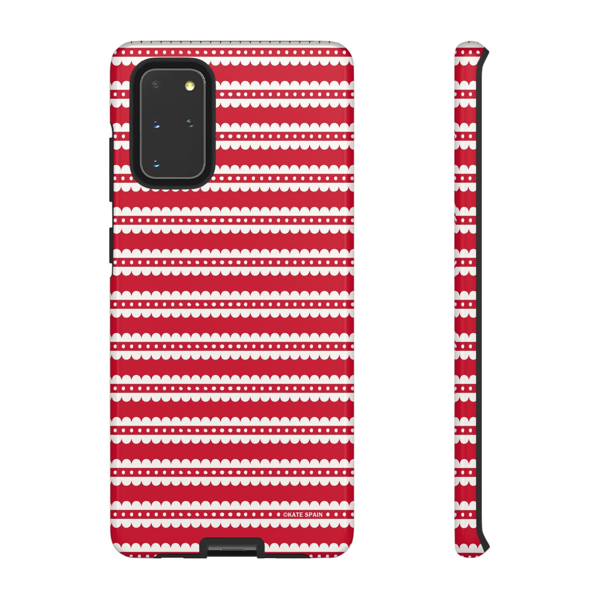 Candy Cane Stripe Samsung Galaxy S20+ Case – Glossy | red, cream scalloped candy cane stripe print