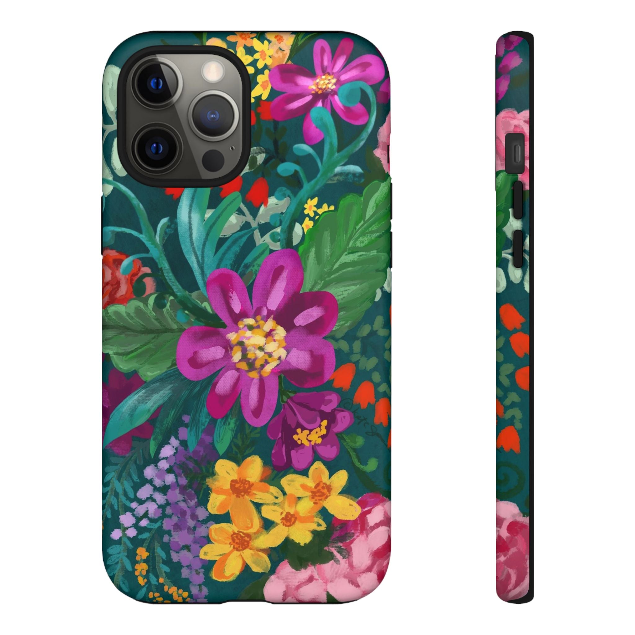 Posy Tough iPhone 12 Pro Max Case – Matte | teal, purple, magenta, yellow botanical wildflower print