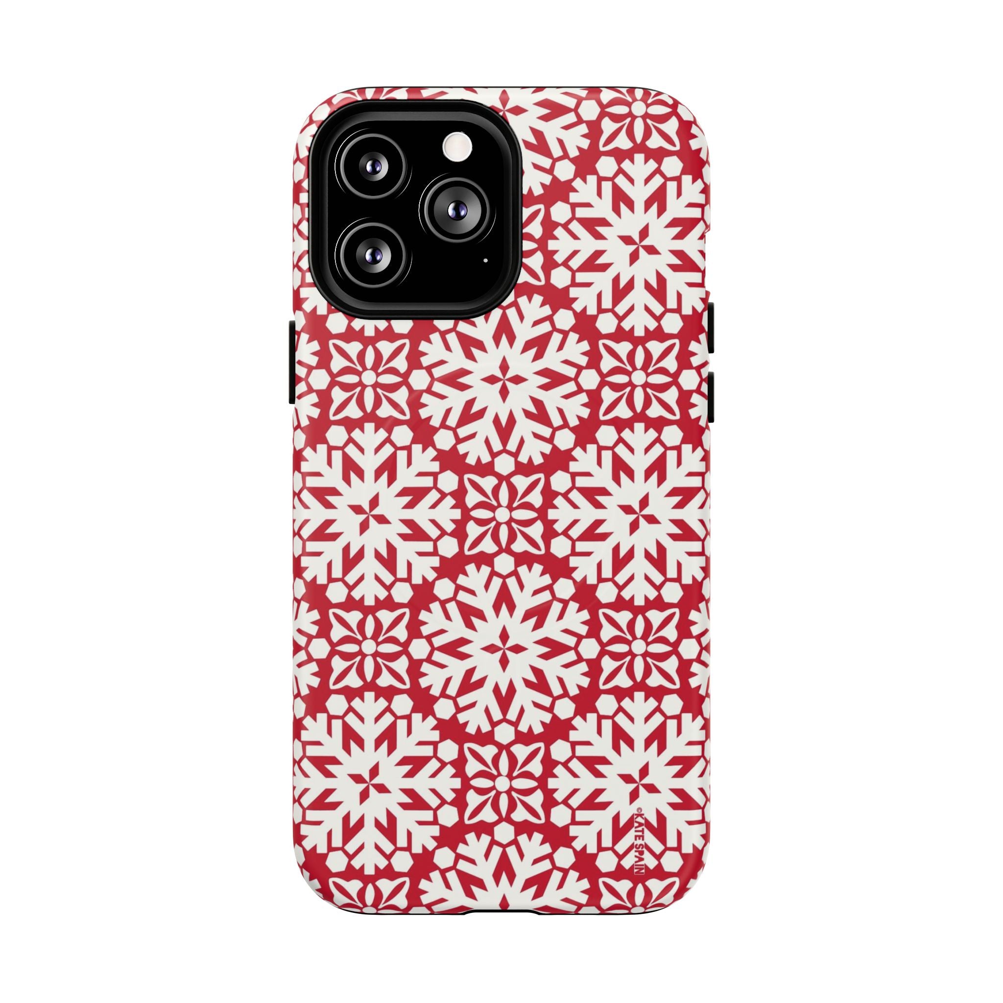 Flurry MagSafe iPhone 13 Pro Max Case – Matte | red and cream geometric snowflake tile print