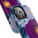 Bloomerie Tough iPhone 16 Pro Max Case – detailed view of camera  | navy, purple, magenta botanical peony floral print