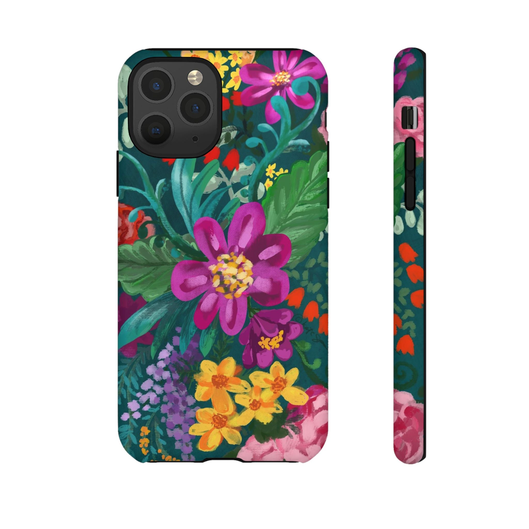 Posy Tough iPhone 11 Pro Case – Matte | teal, purple, magenta, yellow botanical wildflower print